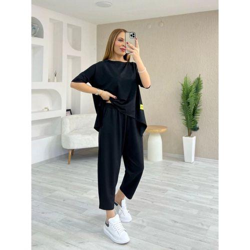 Kadın Kısa Kollu Bisiklet Yaka Viskon Iki Iplik Bluz Ve Pantolon Ikili Takım