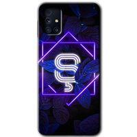 Samsung Galaxy M31s Kılıf Baskılı Kapak - Dark Neon Yaprak Ş Harfi + 5D Tam Kaplayan Cam