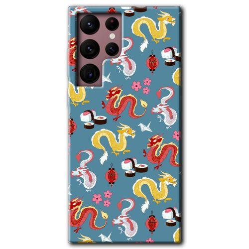 Potkal Hediye Fabrikası Samsung Galaxy S22 Ultra Kılıf HD Desen Baskılı Arka Kapak - Funky Dragon