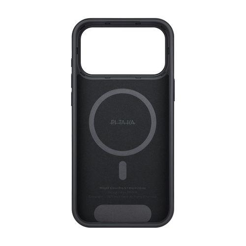Apple iPhone 17 Pro Kılıf M-safe Şarj Özellikli Aramid Karbon Fiber Pitaka Military-Grade Classic Serisi Black-Grey Twill Kapak