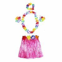 Hawaii  Kolye Etek Taç Ve Bileklik Seti Pembe