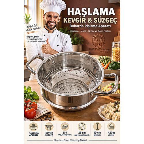 Haşlama Aparatı Kevgir Süzgeç 24 cm Buharda Pişirme Mantı Makarna Süzgeci Tencere İçi Haşlama Sepeti 18/10 304 paslanmaz çelik 723658