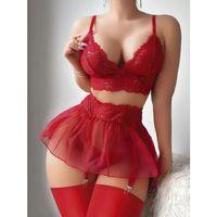 Kırmızı Dantelli Etekli Fantez Jartiyer Takım