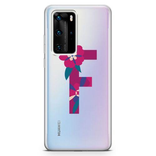 Huawei P40 Pro Kılıf F Harfi Çiçekli Arka Kapak Koruma Desenli Full Koruyucu