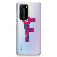 Huawei P40 Pro Kılıf F Harfi Çiçekli Arka Kapak Koruma Desenli Full Koruyucu