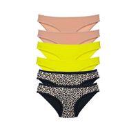 6 Adet Likralı Kadın Slip Külot Leopar Ten Sarı