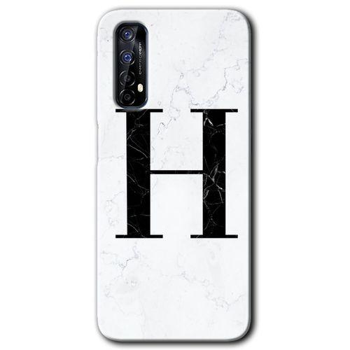 Realme 7 Kılıf HD Desen Baskılı Arka Kapak + Temperli Cam - Beyaz Mermer Desenli H Harfi