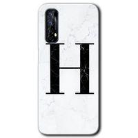 Realme 7 Kılıf HD Desen Baskılı Arka Kapak + Temperli Cam - Beyaz Mermer Desenli H Harfi