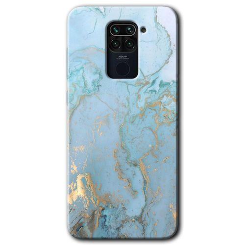 Redmi Note 9 Kılıf HD Desen Baskılı Arka Kapak - Mavi Gold Mermer