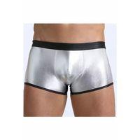 Fantezi Deri Görünümlü Gümüş Erkek Boxer Tanga