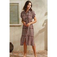 Günlük Kısa Kol V Yaka Kadın Viskon Çizgili Yazlık Uzun Elbise