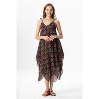 Askılı Vual Afrodit Midi Boy Yazlık Elbise Lale Siyah 6228