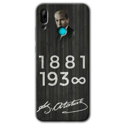 Huawei P smart 2019 Kılıf HD Desen Baskılı Arka Kapak + Temperli Cam - Atatürk Ahşap İmza