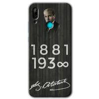 Huawei P smart 2019 Kılıf HD Desen Baskılı Arka Kapak + Temperli Cam - Atatürk Ahşap İmza