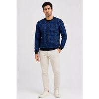 Erkek Siyah Mavi Yazı Desenli İki İplik Şardonlu Sweatshirt