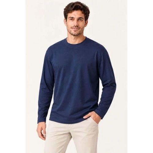 Erkek Modal Yumuşak Dokulu Bisiklet Yaka Uzun Kollu Tişört Sweatshirt - Lacivert
