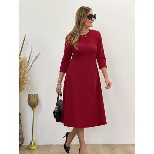Kadın Uzun Truvakar Kol Bisiklet Yaka Midi Modal Elbise