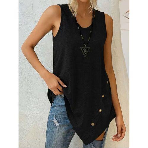 Kadın Askılı Yuvarlak Yakalı Asimetrik Kesim Detaylı Viskon Bluz