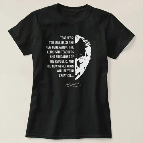 24 Kasım Öğretmenler Günü Temalı Baskılı Bisiklet Yaka T-shirt - Siyah