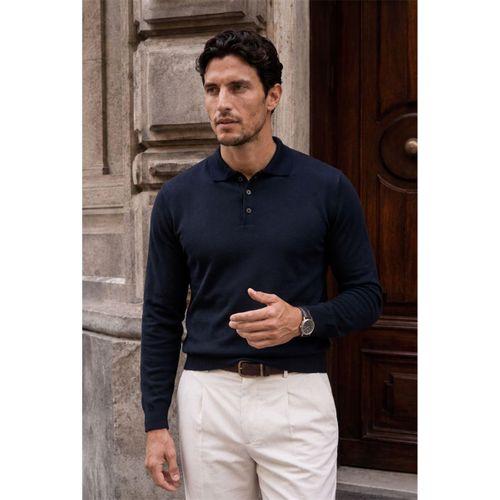 Portofino Premium Düğmeli Polo Yaka İnce Erkek Triko Kazak - Lacivert
