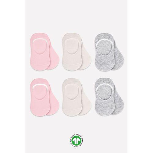 Bistyle Bistyle 6'Lı Silikonlu Babet Penye Çorap BS30101B Pembe Ekru Gri