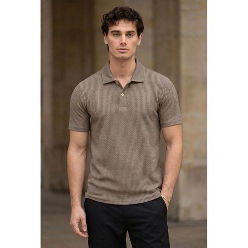 Evenor Kabartma Desenli Polo Yaka Düğmeli Relaxed FitYumuşak İnce Erkek T-Shirt - Kahve