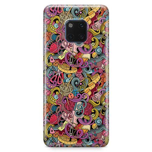 Huawei Mate 20 Pro Kılıf Doodle Dikiş Makinesi Arka Kapak Koruma Desenli Full Koruyucu