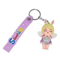 Figürlü ve Işıklı Silikon Anahtarlık - Kız Figür - Mor (Lisinya)