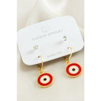 4 Adet Nazar Taşlı Mineli Halka Küpe