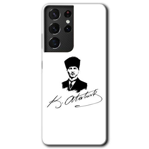 Samsung Galaxy S21 Ultra HD Baskılı Kılıf + 9D Tam Ekran Koruyucu - Kemal Atatürk İmza