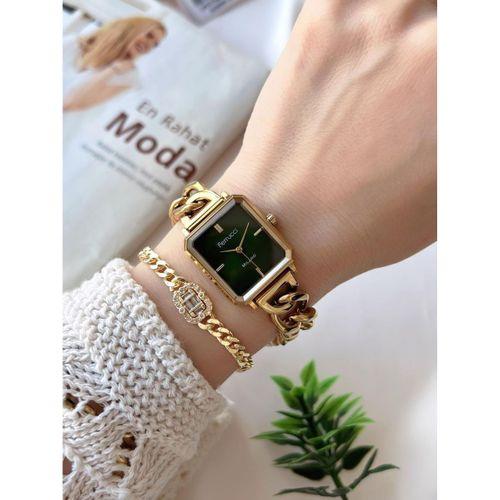 Ferrucci Kadın Kol Saati+Bileklik Özel Seri Çelik Kordon Kararma Renk Atma Yapmaz VS.BLKT.0737