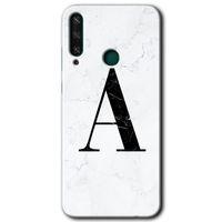 Huawei Y6P Kılıf HD Desen Baskılı Arka Kapak - Beyaz Mermer Desenli A Harfi + Kırılmaz Cam