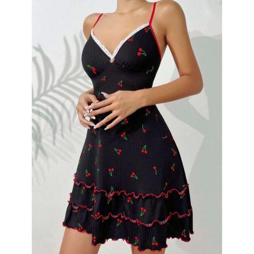 Siyah Kiraz Baskılı  Akılı Gecelik 5110