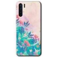 Oppo A91 Kılıf HD Desen Baskılı Arka Kapak + Temperli Cam - Çizim Yapraklar