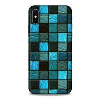 Apple Iphone X Kılıf Patchwork (27) Tasarımlı Kılıf Turkuaz Siyah