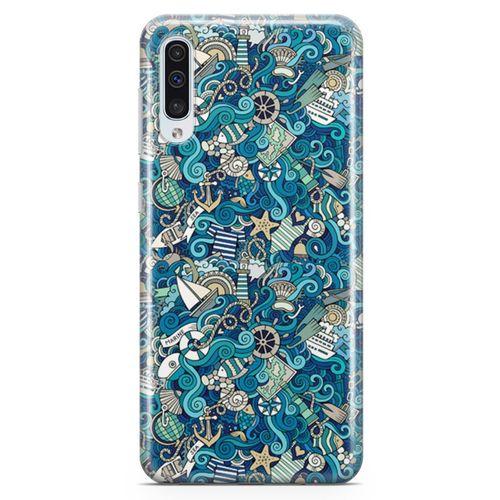 Samsung Galaxy A70 Kılıf Doodle Gemi Turları Arka Kapak Koruma Desenli Full Koruyucu