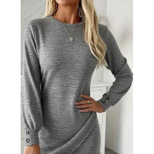 Kadın Uzun Kollu Bisiklet Yaka önden Asimetrik Kesim Detaylı Mini Yumoş Elbise