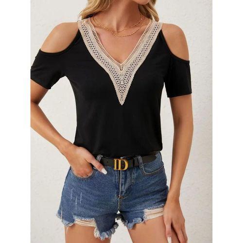Kadın Omuzlardan Açık V Yakalı Viskon Bluz