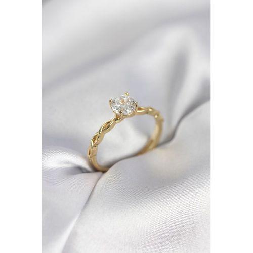 Gold Renk Sarmal Zincir Model Tek Taş Model Zirkon Taşlı Kadın Yüzük