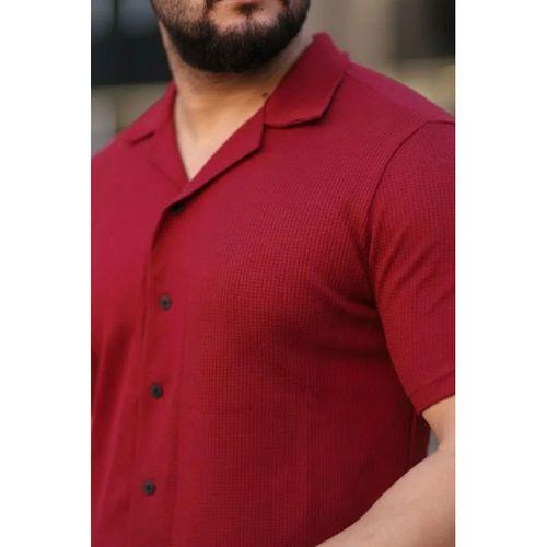 Erkek Waffle Kumaş Kısa Kollu Gömlek Şort Takım Regular Fit Yazlık İkili Set - Bordo