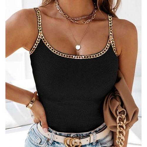 Kadın Askılı U Yaka Zincir şeritli Kaşkorse Bluz