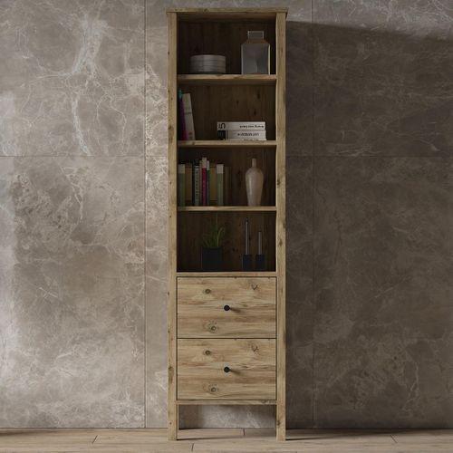 Venezia 4 Raf 2 Çekmece Ahşap Ayaklı Kitaplık, Vitrin, Çok Amaçlı Dolap - Minifiks - Atlantik Çam
