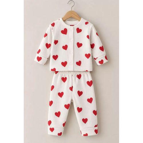 3-12 Ay Kalp Baskılı Çıtçıtlı Penye Bebek Pijama Takımı