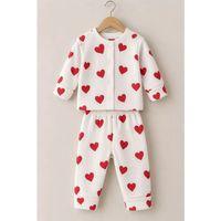 3-12 Ay Kalp Baskılı Çıtçıtlı Penye Bebek Pijama Takımı