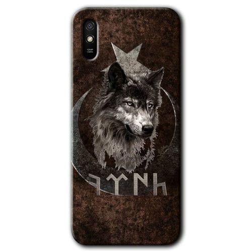 MRCİLETİSİM Xiaomi Redmi 9A Kılıf Baskılı Kapak - Bozkurt Göktürk + 5D Tam Kaplayan Cam