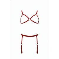 Kırmızı Harness Takım Deri Jartiyer Detaylı Metal Halkalı - Brf228