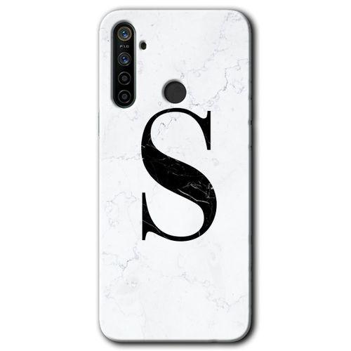 Realme 6i Kılıf Baskılı Kapak - Beyaz Mermer Desenli S Harfi + 5D Tam Kaplayan Cam