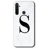 Realme 6i Kılıf Baskılı Kapak - Beyaz Mermer Desenli S Harfi + 5D Tam Kaplayan Cam