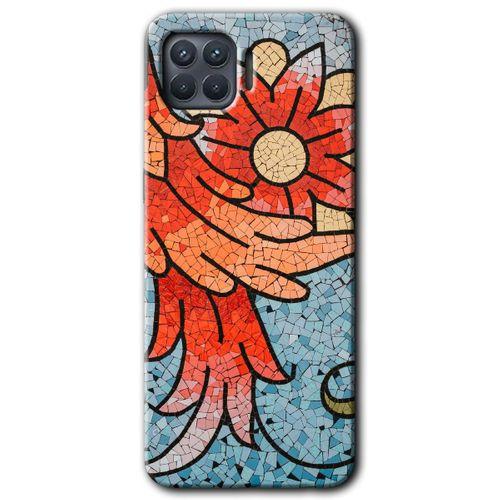 MRCİLETİSİM Oppo Reno 4 Lite Kılıf HD Desen Baskılı Arka Kapak + Temperli Cam - Mozaik Çiçek