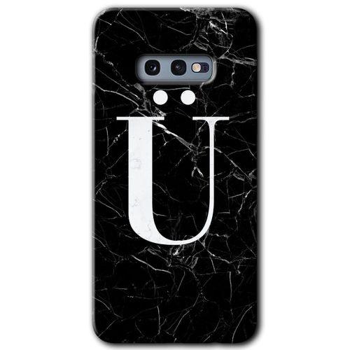 Samsung Galaxy S10e HD Baskılı Kılıf + 9D Tam Ekran Koruyucu - Siyah Mermer Desenli Ü Harfi